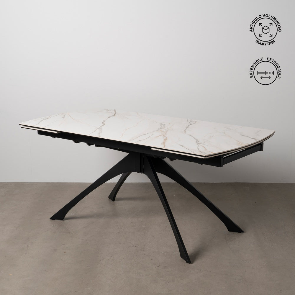 MESA EXTENSIBLE MARMOLADA BEIGE-NEGRO 180 X 90 X 76 CM