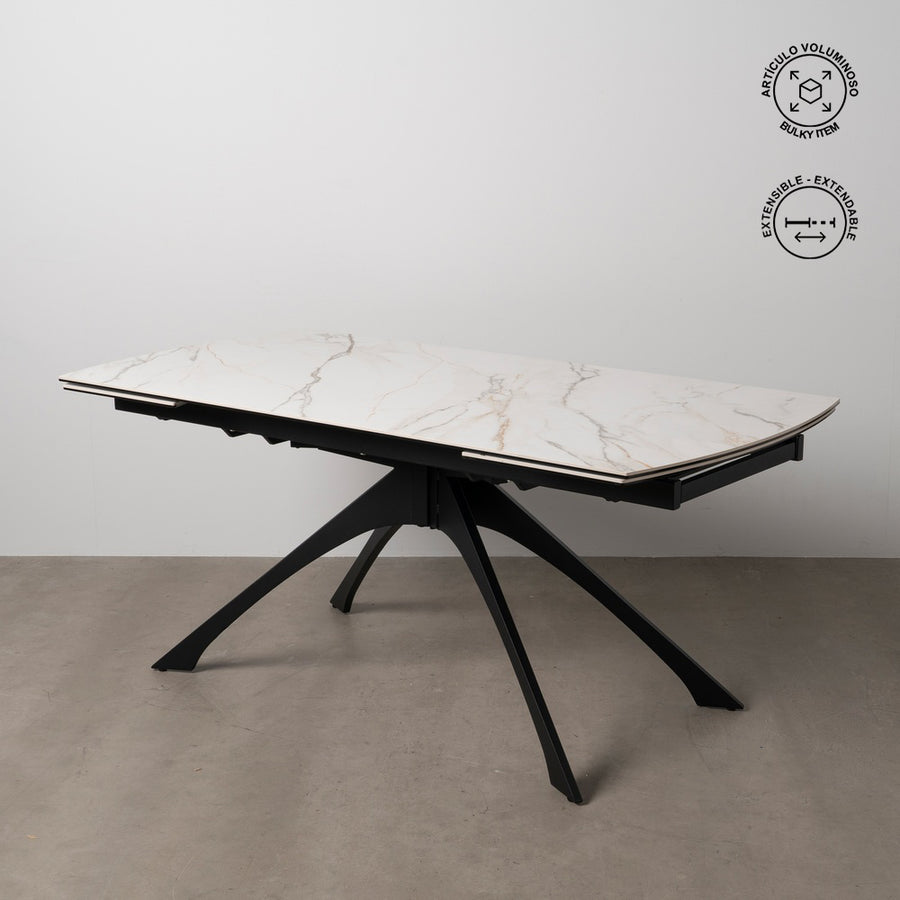 MESA EXTENSIBLE MARMOLADA BEIGE-NEGRO 180 X 90 X 76 CM