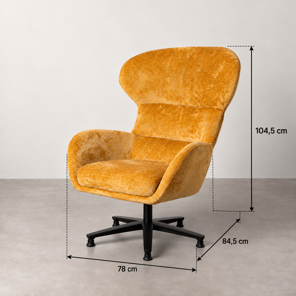 Guía de medidas de SILLÓN GIRATORIO MOSTAZA TEJIDO-METAL 78 X 84,50 X 104,50 CM