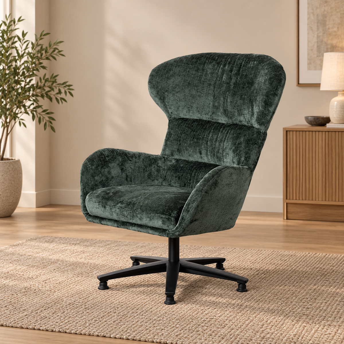 SILLÓN GIRATORIO VERDE TEJIDO-METAL 78 X 84,50 X 104,50 CM