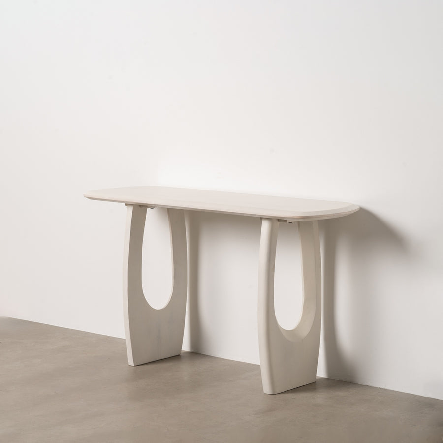CONSOLA BLANCO ROZADO MADERA DE ACACIA 130 X 46 X 76 CM