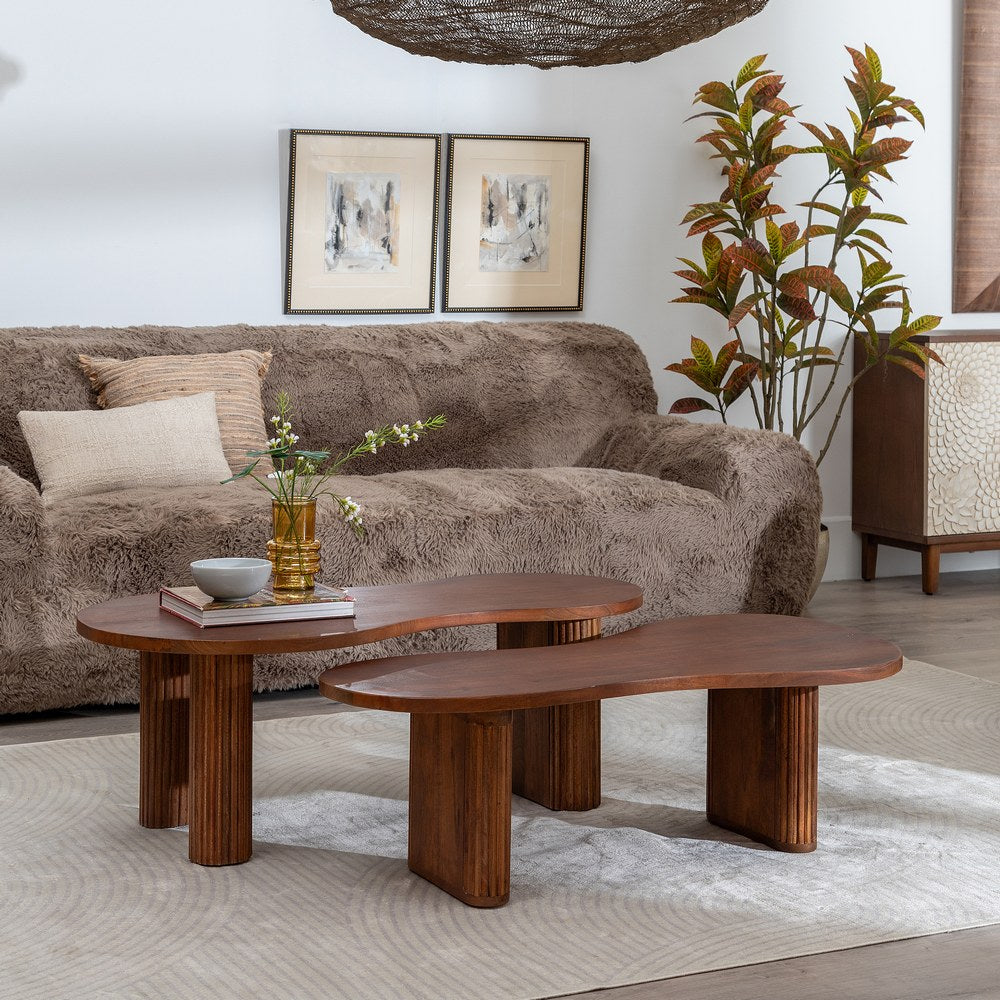 S/2 MESA CENTRO MADERA DE MANGO SAL�N 110 X 60 X 40 CM