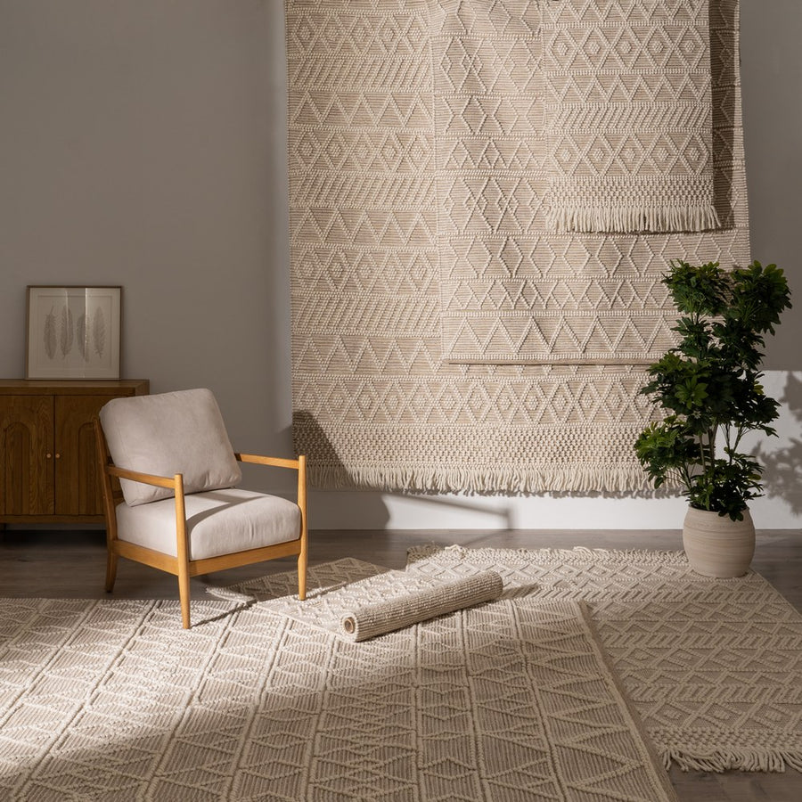 ALFOMBRA CREMA TEJIDO DECORACIÓN 80 X 150 CM