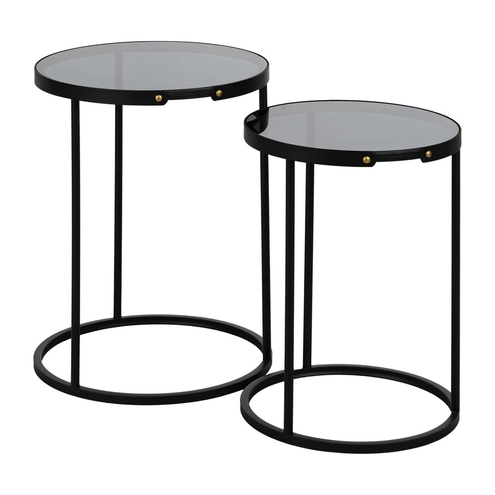 S/2 MESITAS NEGRO METAL-CRISTAL 46 X 46 X 60 CM