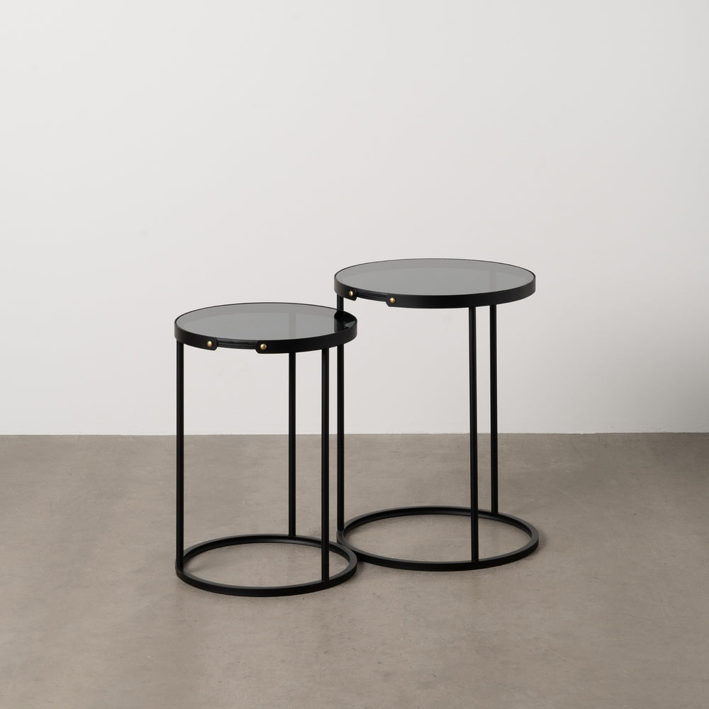 S/2 MESITAS NEGRO METAL-CRISTAL 46 X 46 X 60 CM