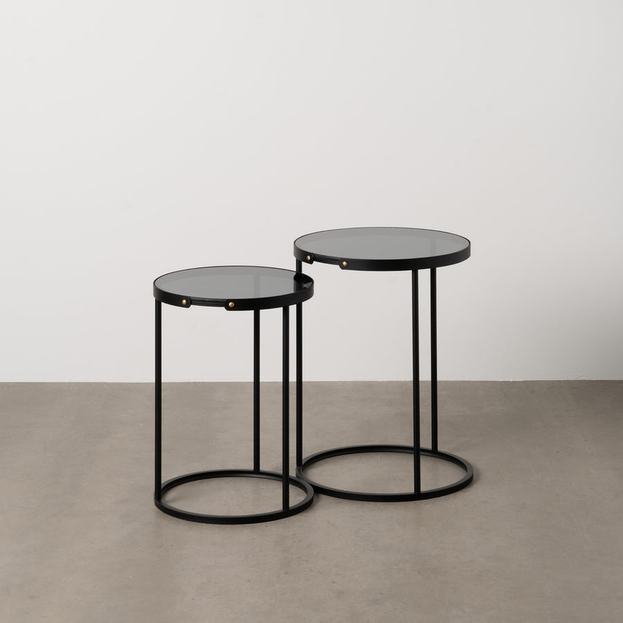 S/2 MESITAS NEGRO METAL-CRISTAL 46 X 46 X 60 CM