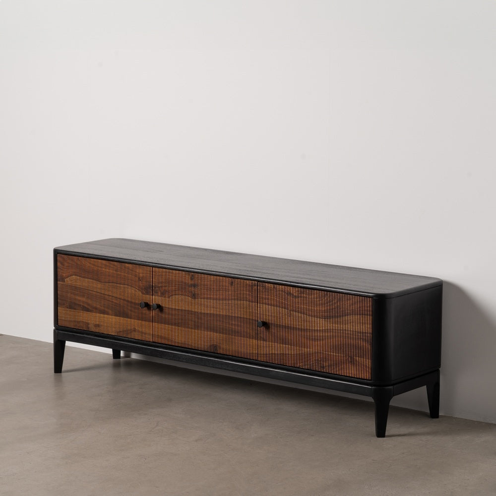 BROWN-BLACK TV CABINET WOOD LIVING ROOM 160 X 40 X 50 CM
