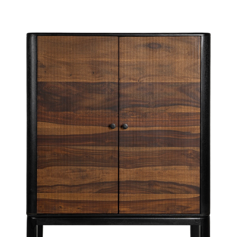 BROWN-BLACK WOOD LIVING ROOM CABINET 90 X 40 X 150 CM