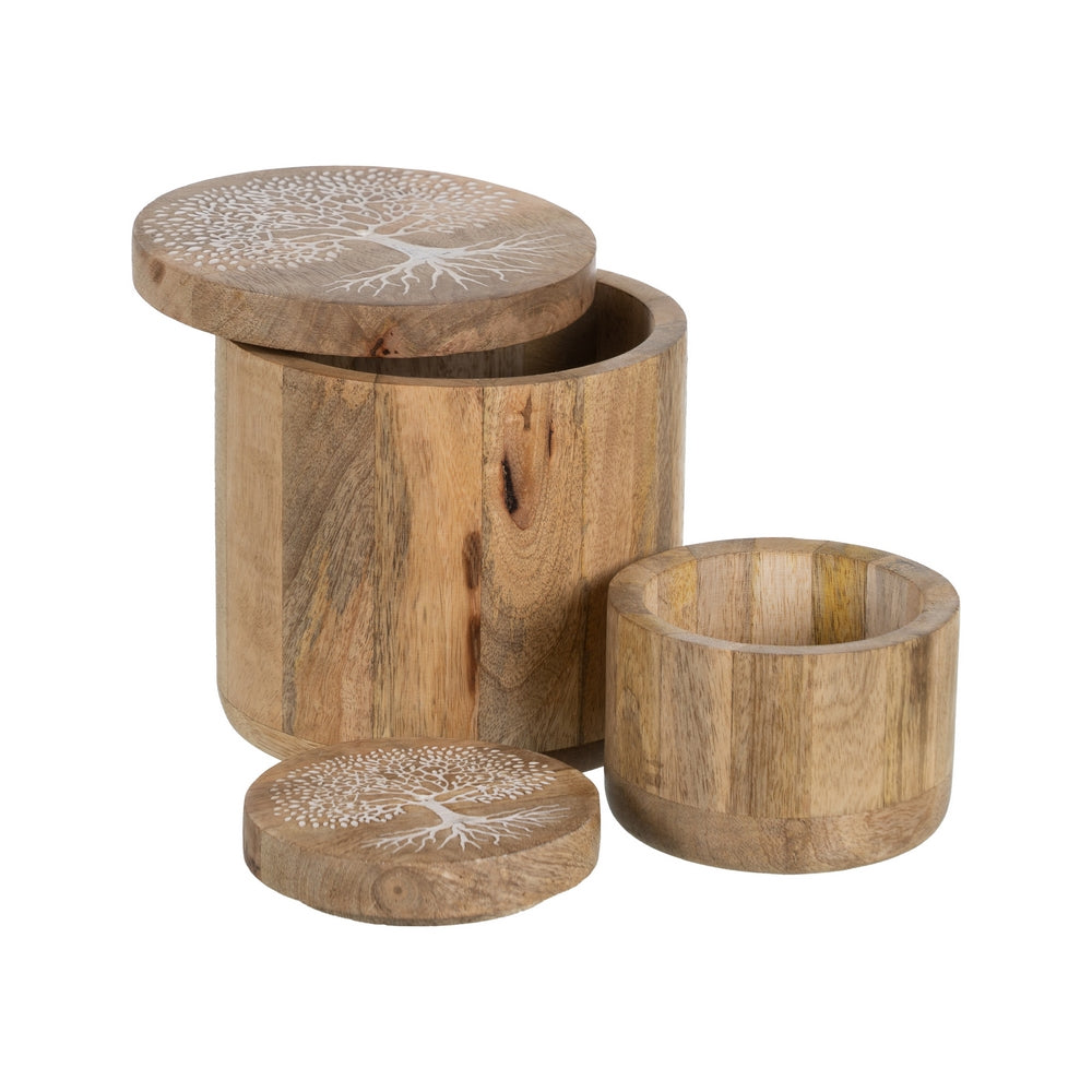 S/2 TARRO BLANCO-NATURAL MADERA DE MANGO 15 X 15 X 15 CM