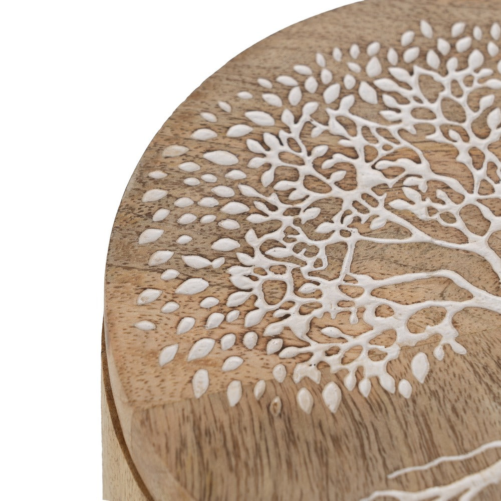 S/2 TARRO BLANCO-NATURAL MADERA DE MANGO 15 X 15 X 15 CM