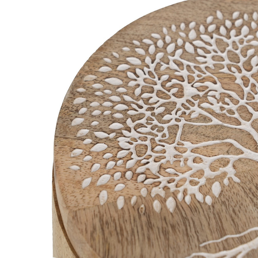 S/2 TARRO BLANCO-NATURAL MADERA DE MANGO 15 X 15 X 15 CM