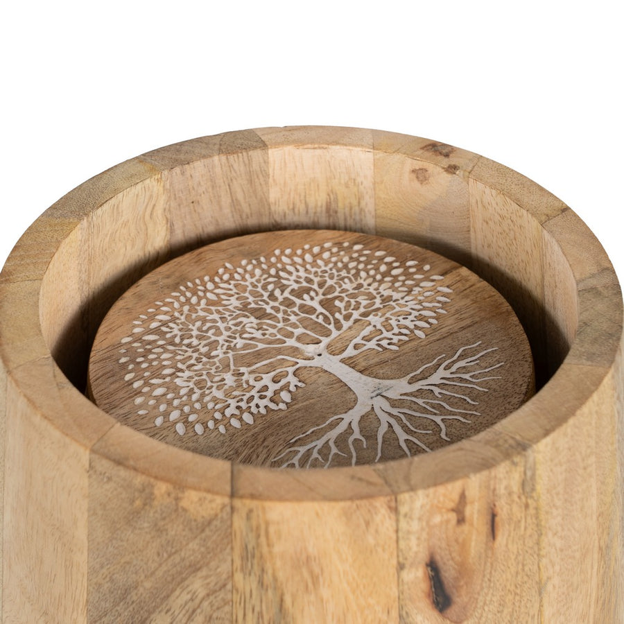 S/2 TARRO BLANCO-NATURAL MADERA DE MANGO 15 X 15 X 15 CM