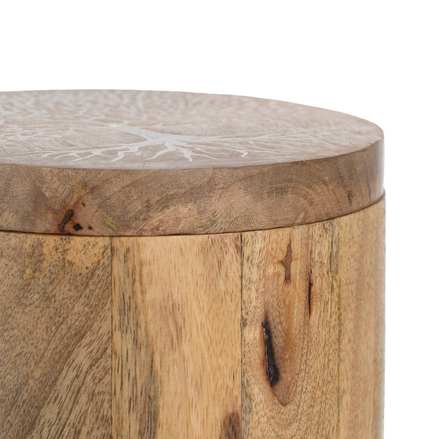 S/2 TARRO BLANCO-NATURAL MADERA DE MANGO 15 X 15 X 15 CM