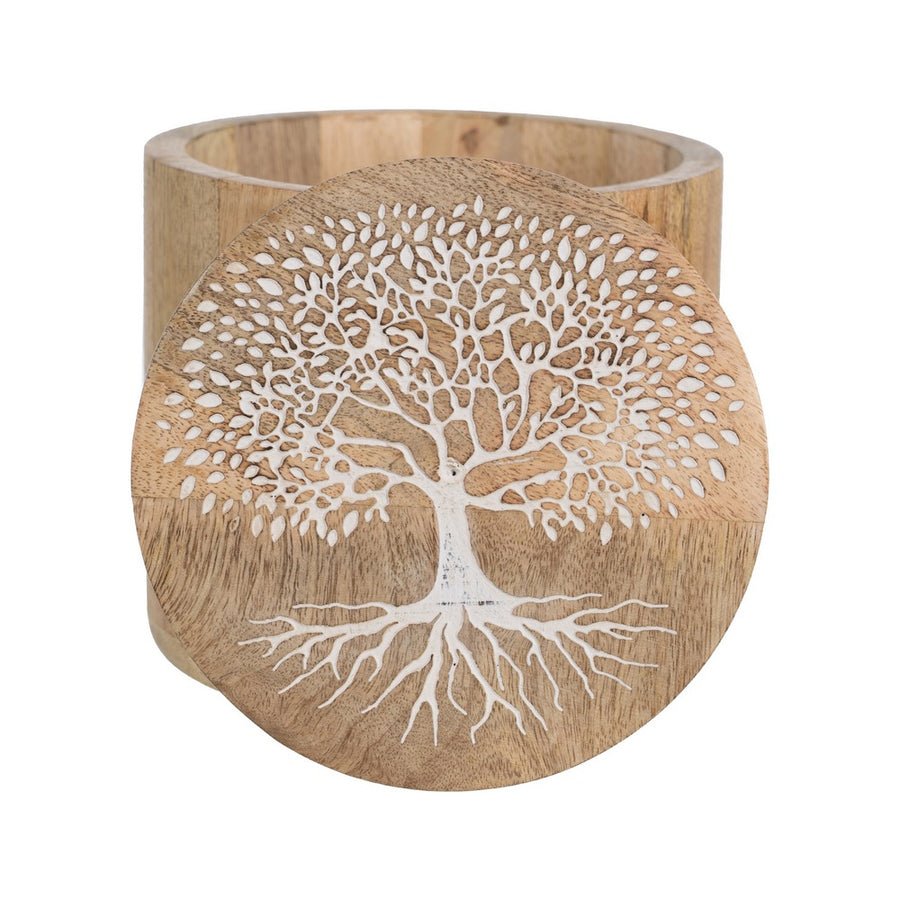 S/2 TARRO BLANCO-NATURAL MADERA DE MANGO 15 X 15 X 15 CM