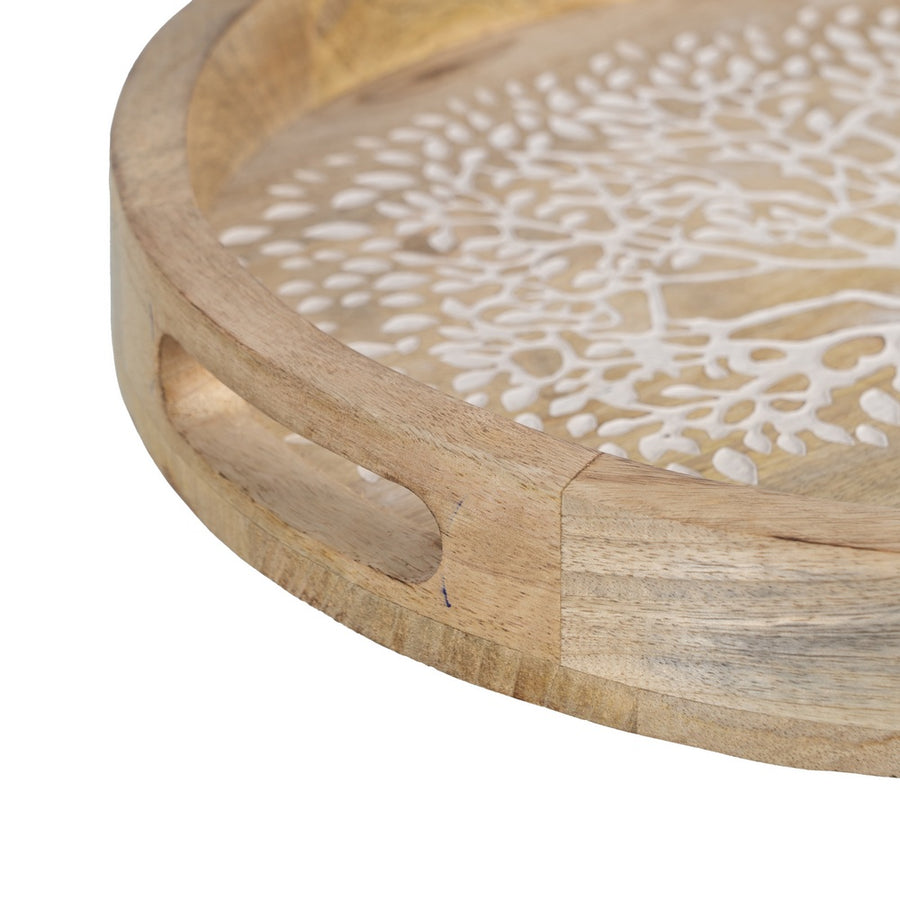 TRAY WHITE-NATURAL MANGO WOOD 35 X 35 X 5 CM