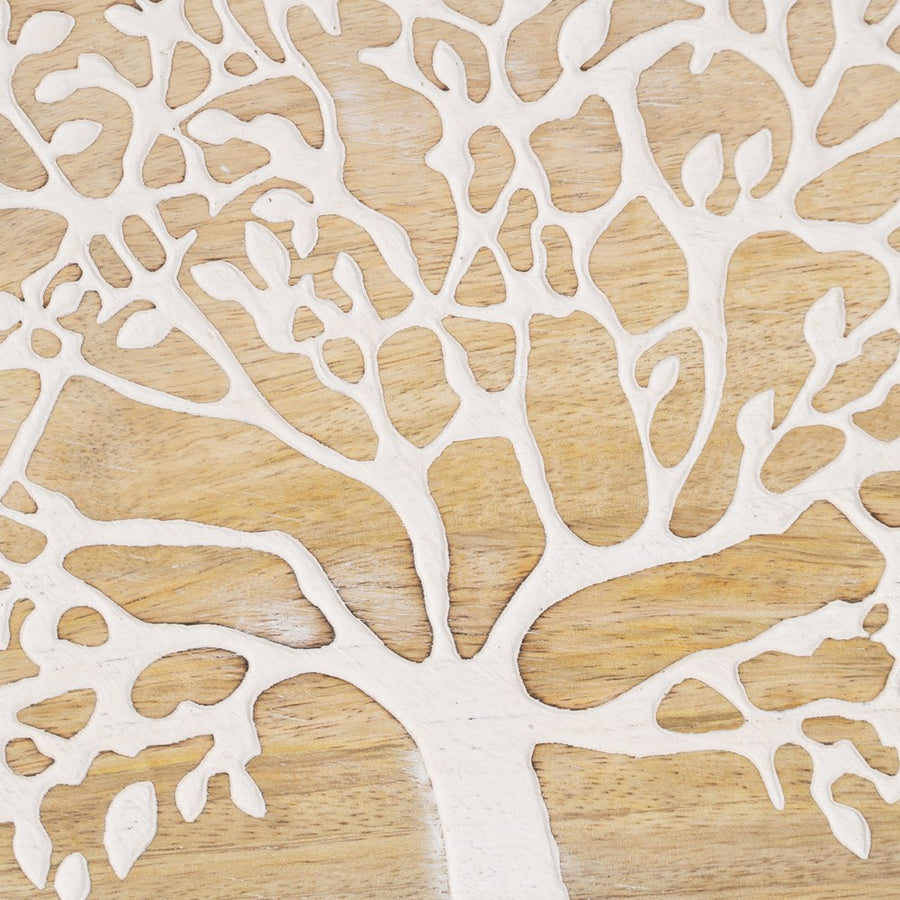TRAY WHITE-NATURAL MANGO WOOD 35 X 35 X 5 CM