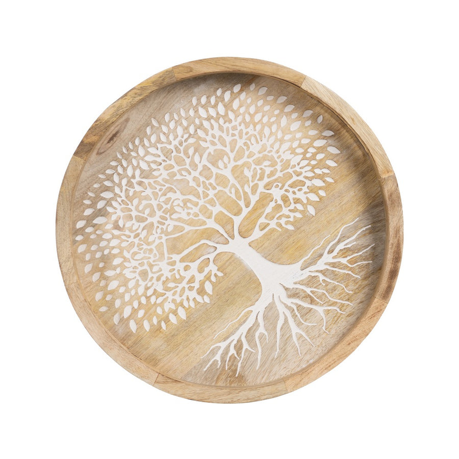 TRAY WHITE-NATURAL MANGO WOOD 35 X 35 X 5 CM
