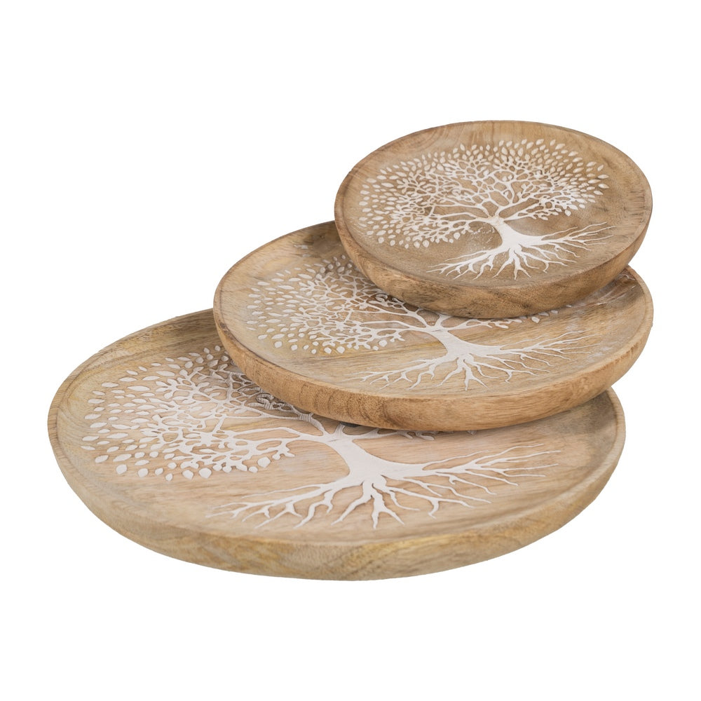 S/3 PLATO BLANCO-NATURAL MADERA DE MANGO 25 X 25 X 2,50 CM