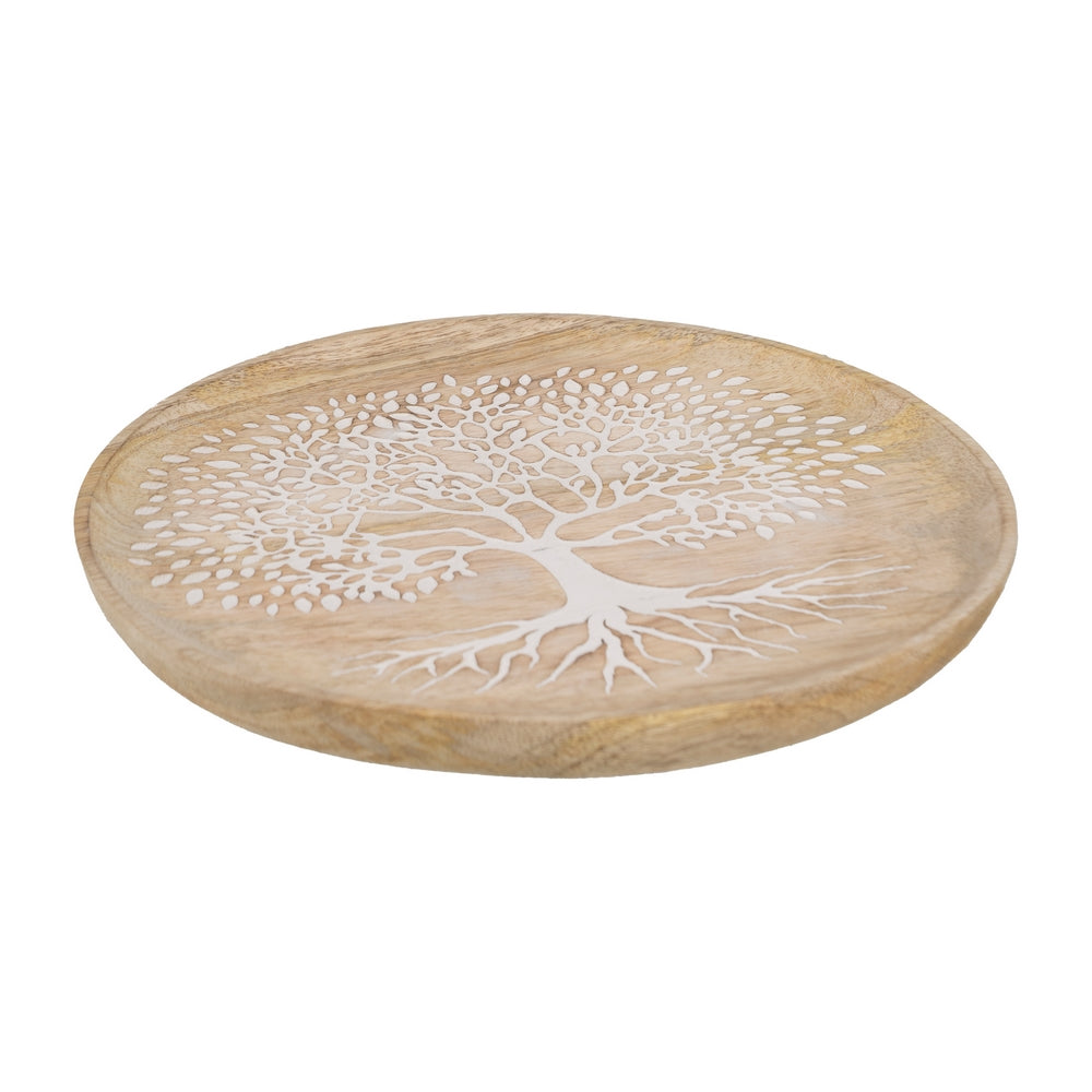 S/3 PLATO BLANCO-NATURAL MADERA DE MANGO 25 X 25 X 2,50 CM