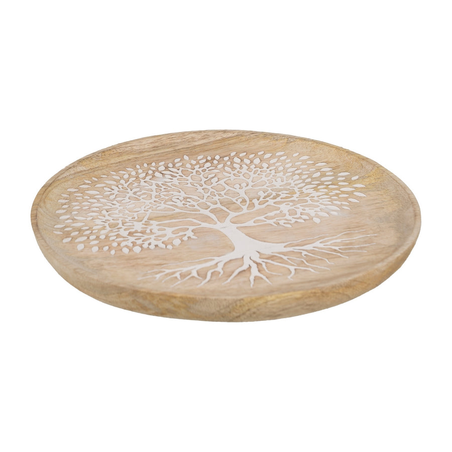 S/3 PLATO BLANCO-NATURAL MADERA DE MANGO 25 X 25 X 2,50 CM
