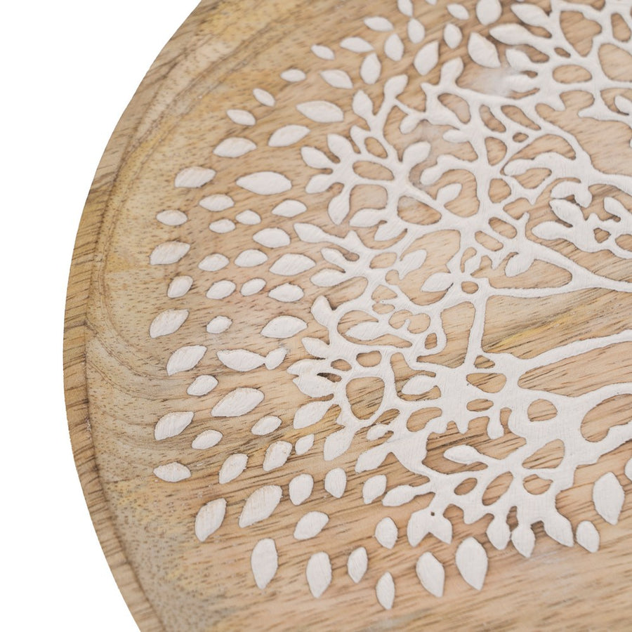 S/3 PLATO BLANCO-NATURAL MADERA DE MANGO 25 X 25 X 2,50 CM
