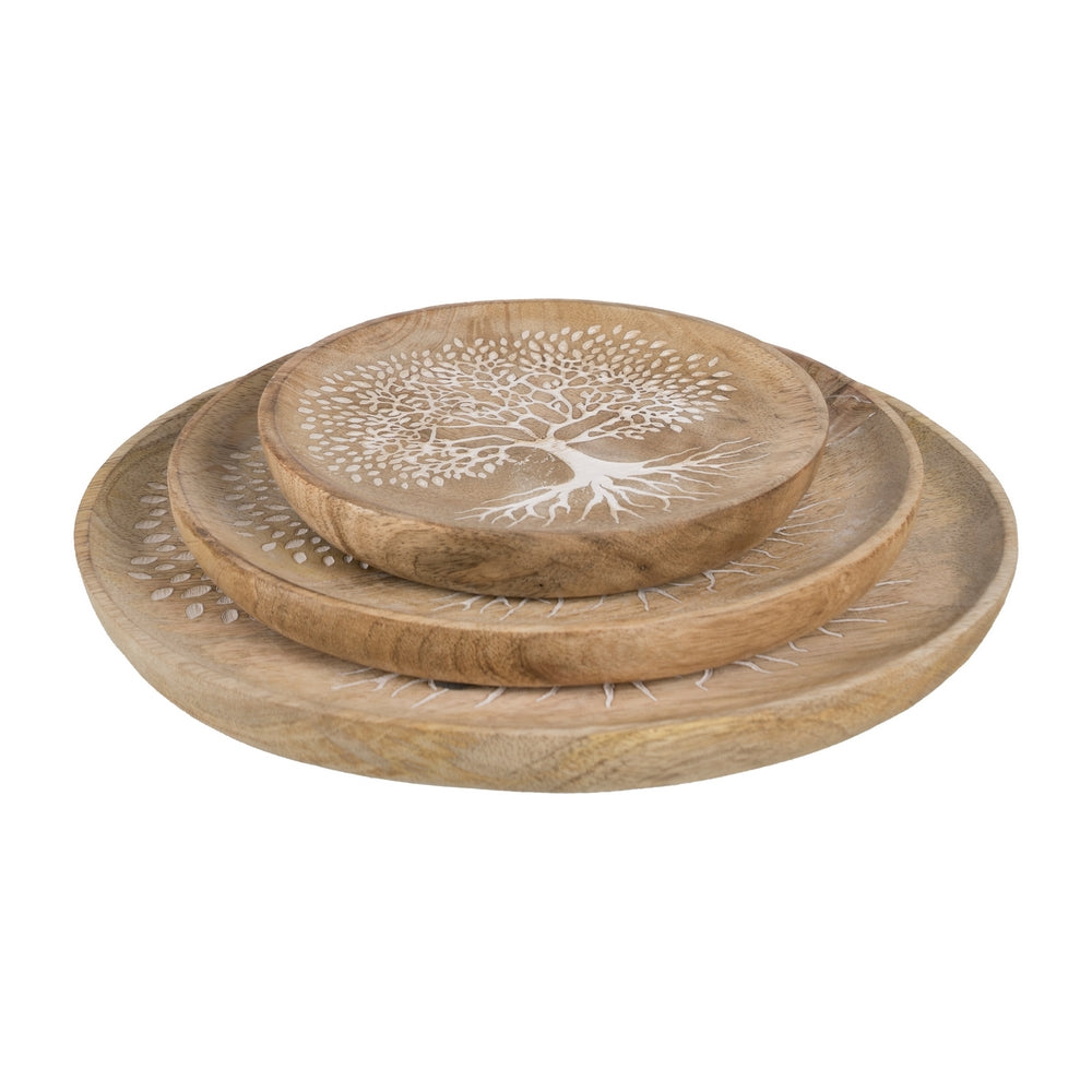 S/3 PLATO BLANCO-NATURAL MADERA DE MANGO 25 X 25 X 2,50 CM