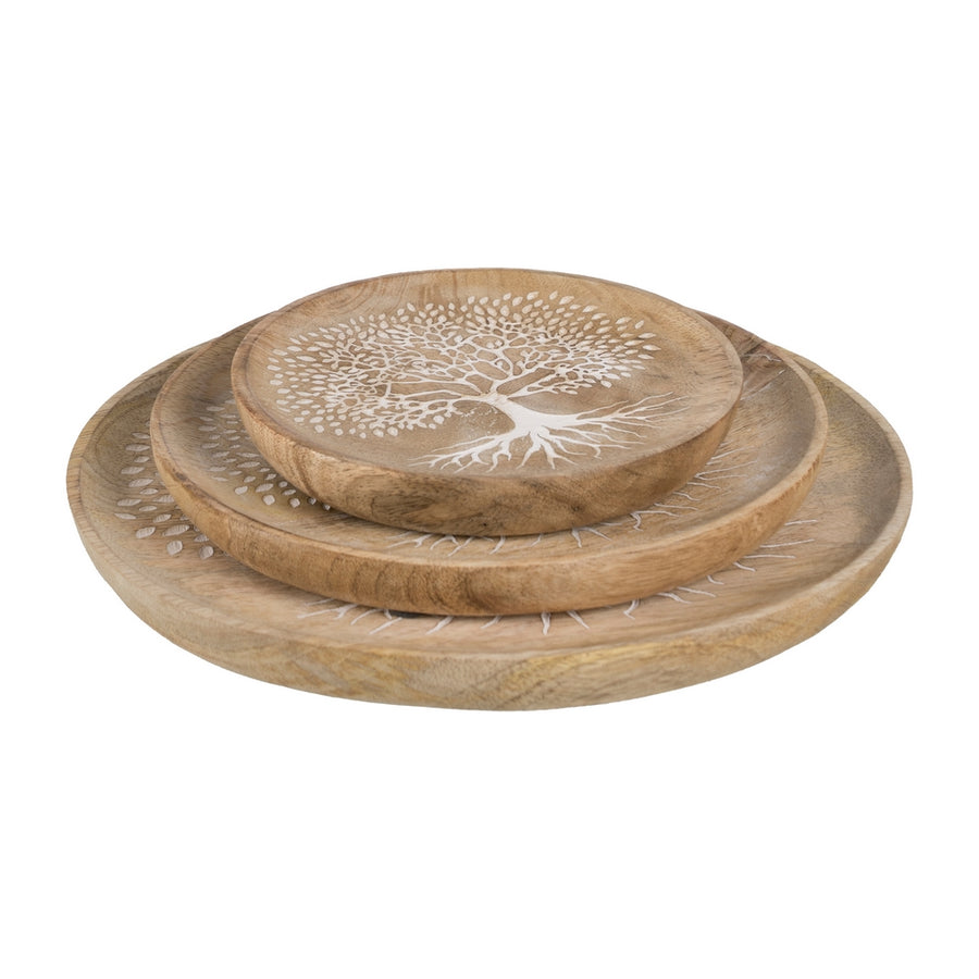 S/3 PLATO BLANCO-NATURAL MADERA DE MANGO 25 X 25 X 2,50 CM