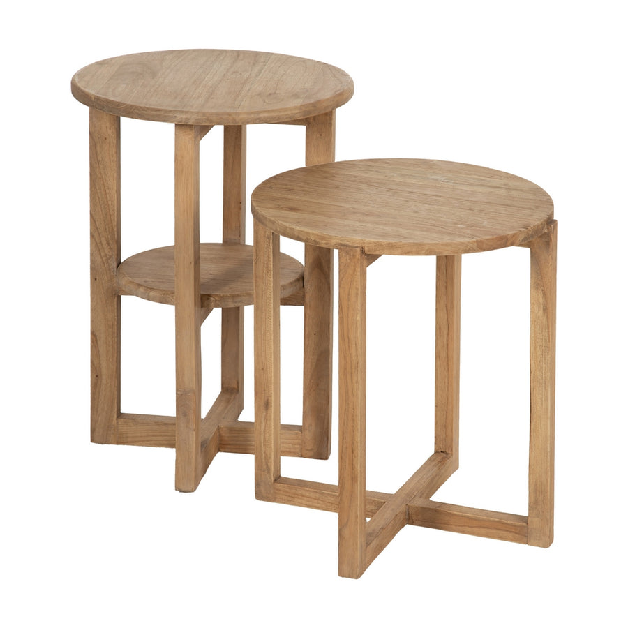 NATURAL MINDI WOOD SIDE TABLE FOR LIVING ROOM 40 X 40 X 55 CM