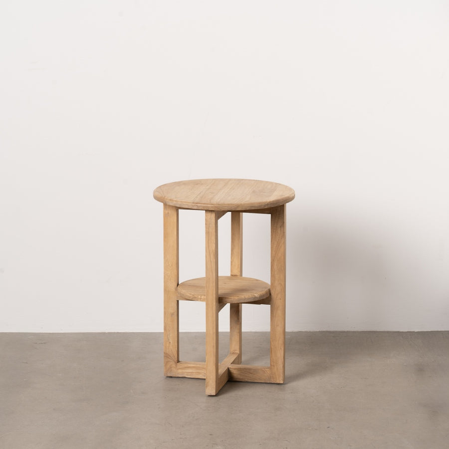 NATURAL MINDI WOOD SIDE TABLE FOR LIVING ROOM 40 X 40 X 55 CM
