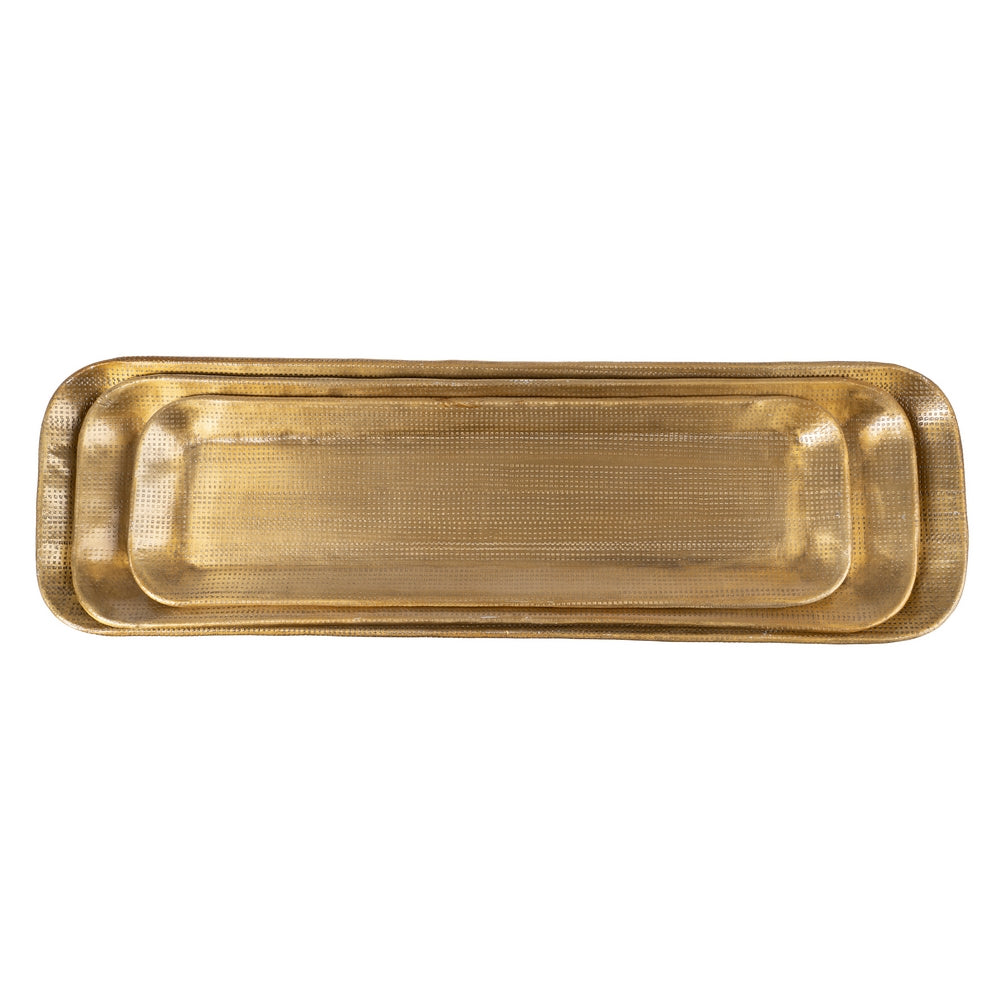 S/3 BANDEJA ORO VIEJO METAL DECORACIÓN 48,30 X 14 CM