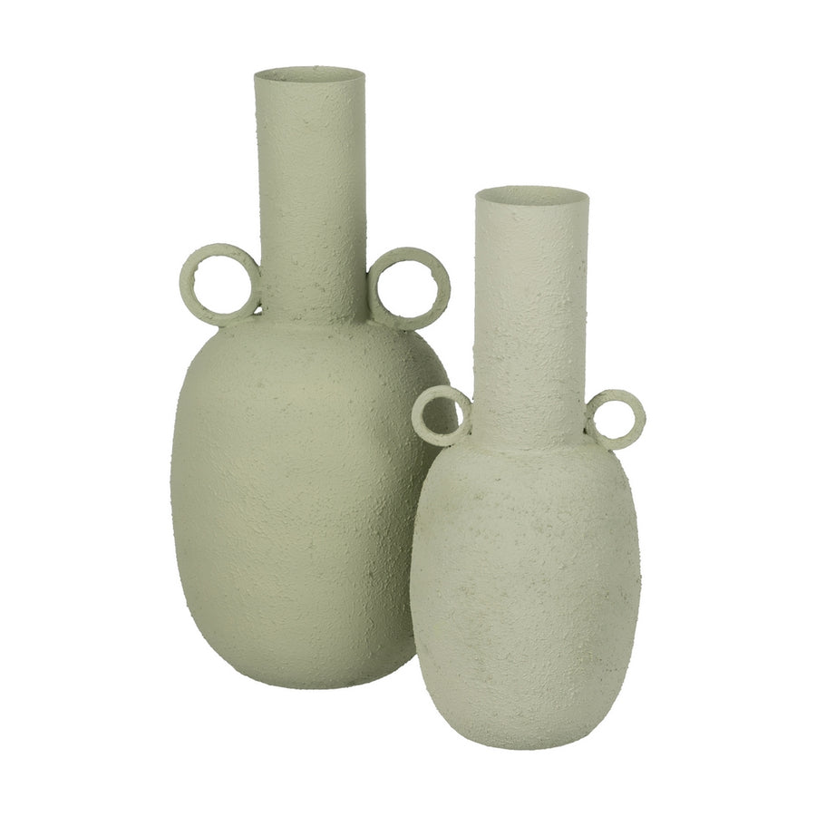 LIGHT GREEN METAL VASE 26 X 26 X 53 CM
