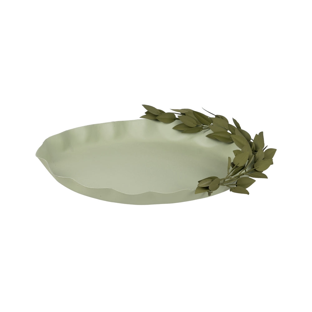 BANDEJA HOJAS VERDE METAL 40 X 24 X 7 CM