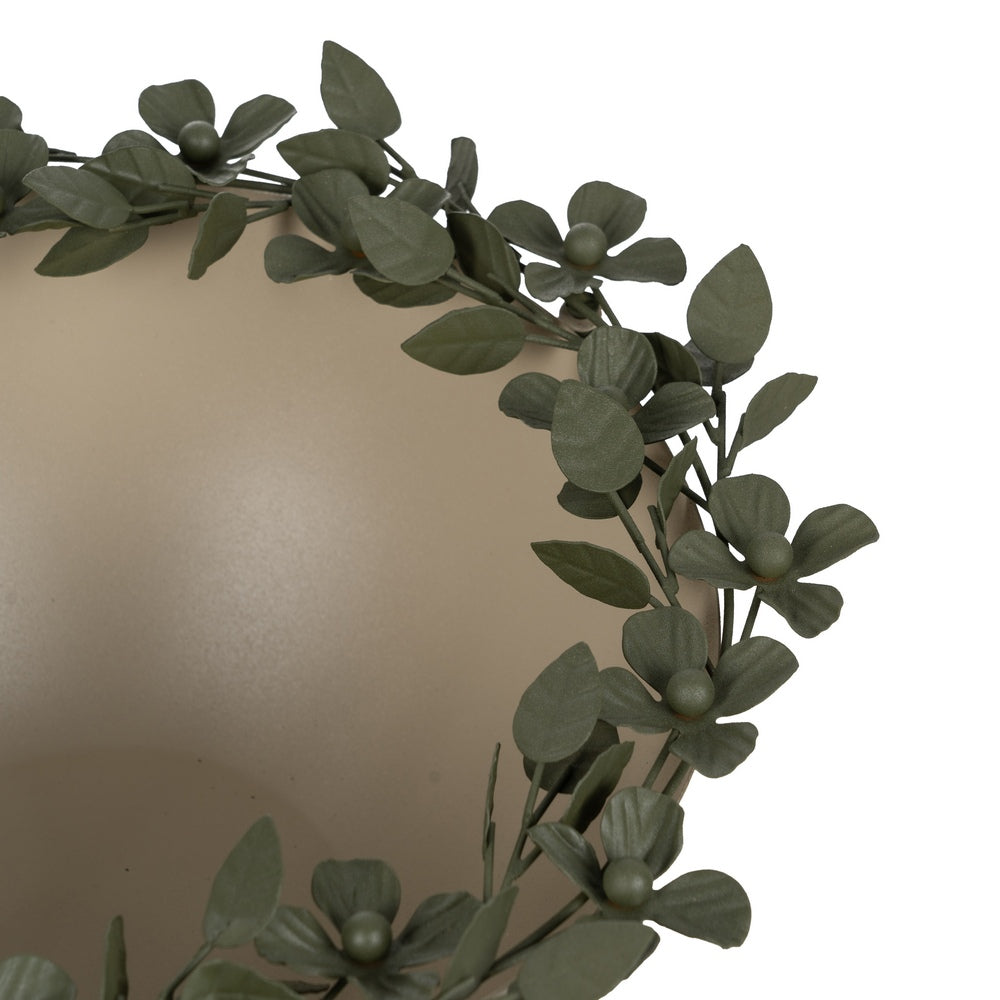 CENTRO MESA FLORES BEIGE-VERDE METAL 33 X 33 X 15 CM