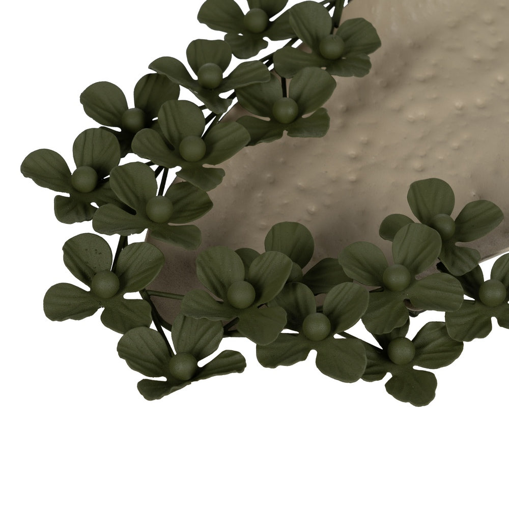 BANDEJA FLORES BEIGE-VERDE METAL 58 X 23 X 4 CM