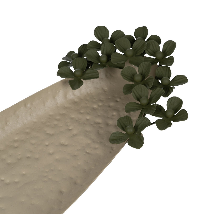 BANDEJA FLORES BEIGE-VERDE METAL 58 X 23 X 4 CM
