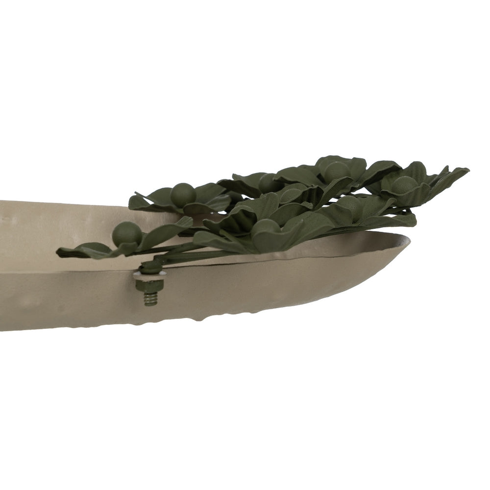 BANDEJA FLORES BEIGE-VERDE METAL 58 X 23 X 4 CM