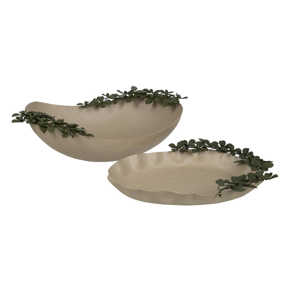 CENTRO MESA FLORES BEIGE-VERDE METAL 44 X 31 X 18 CM