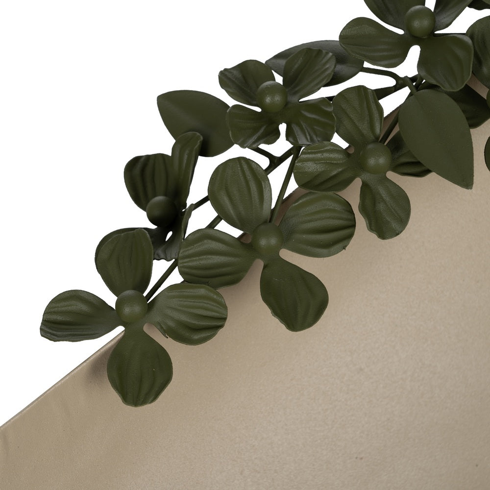 CENTRO MESA FLORES BEIGE-VERDE METAL 44 X 31 X 18 CM