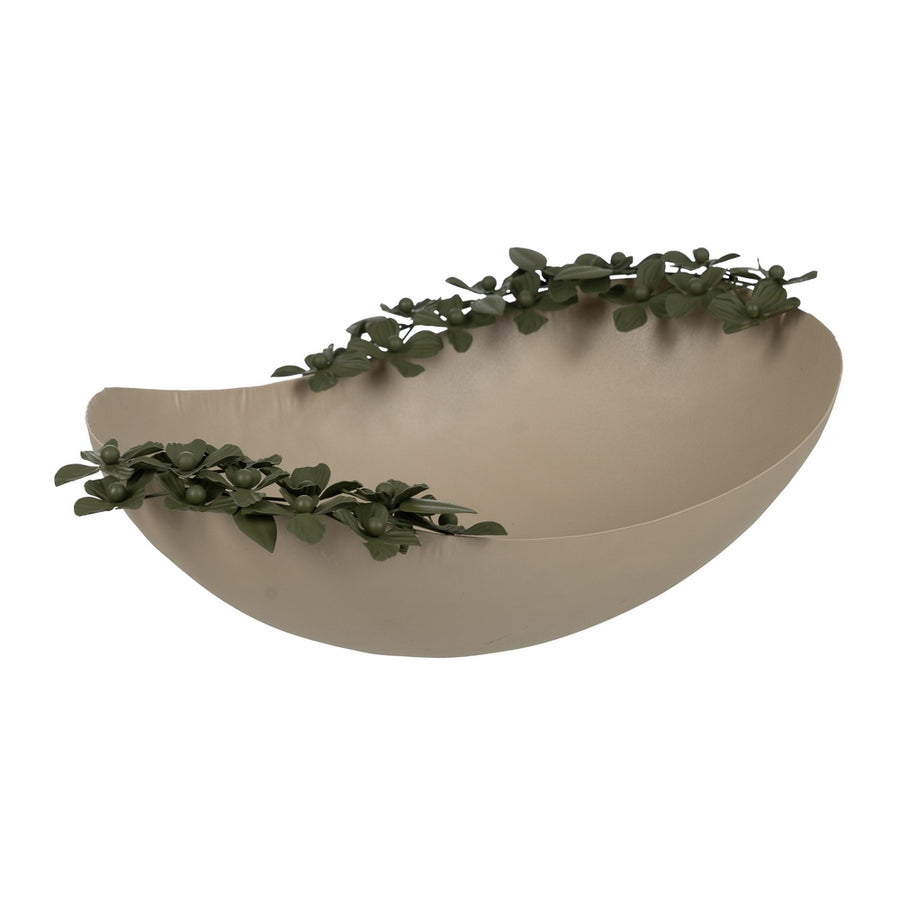 CENTRO MESA FLORES BEIGE-VERDE METAL 44 X 31 X 18 CM