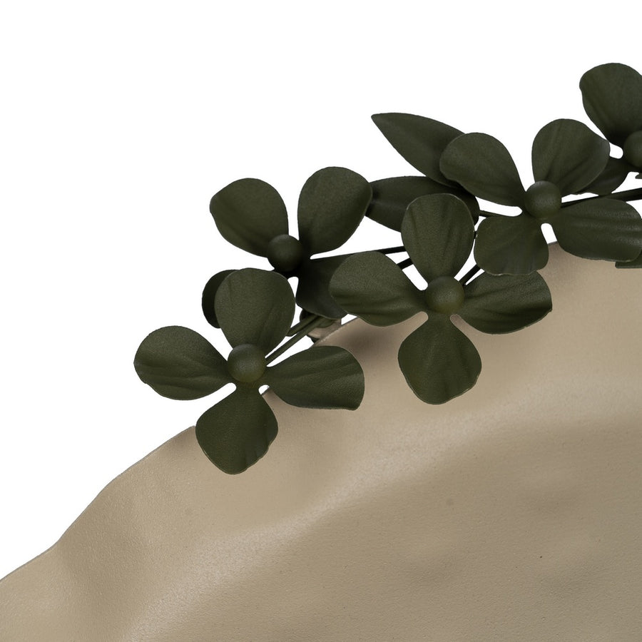 BANDEJA FLORES BEIGE-VERDE METAL 43 X 31 X 5 CM