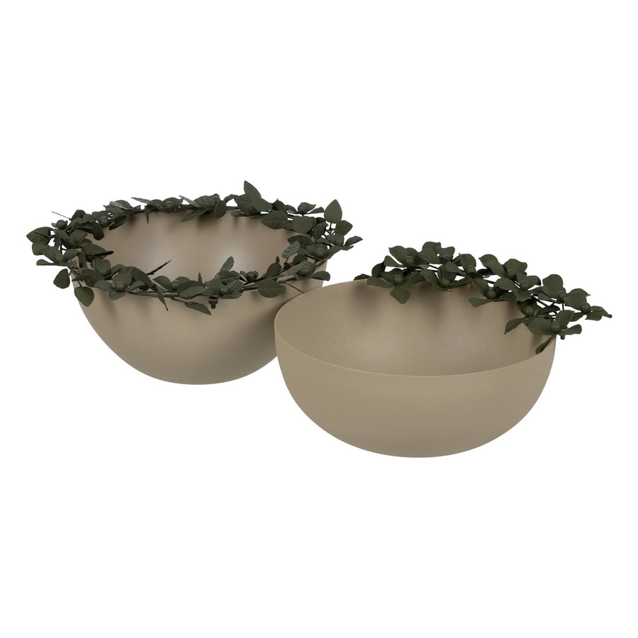CENTRO MESA FLORES BEIGE-VERDE METAL 25 X 25 X 11 CM