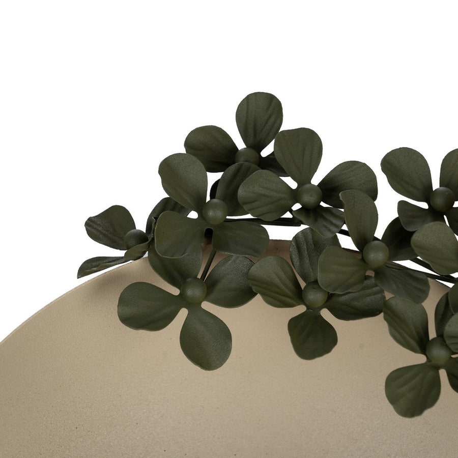 CENTRO MESA FLORES BEIGE-VERDE METAL 25 X 25 X 11 CM