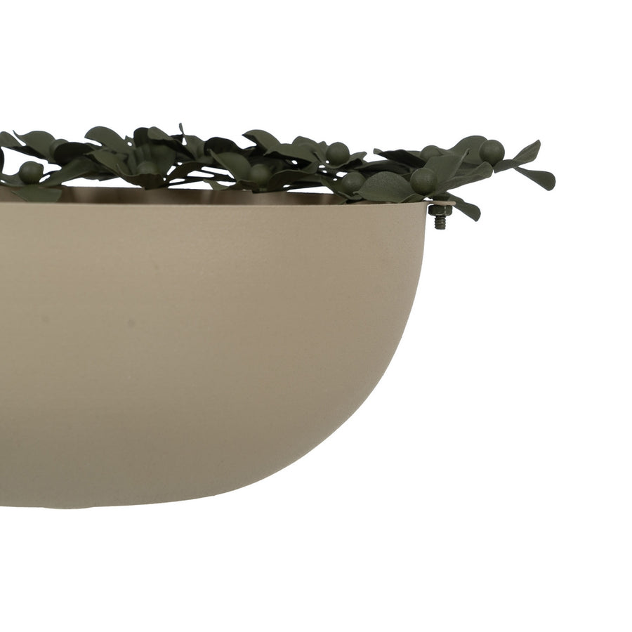 CENTRO MESA FLORES BEIGE-VERDE METAL 25 X 25 X 11 CM