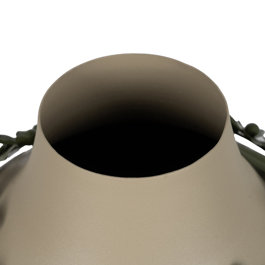 BEIGE-GREEN METAL FLOWER VASE 30 X 30 X 53 CM