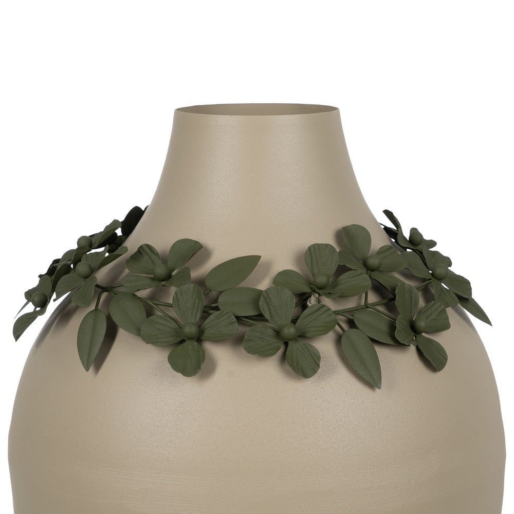 JARRÓN FLORES BEIGE-VERDE METAL 30 X 30 X 53 CM