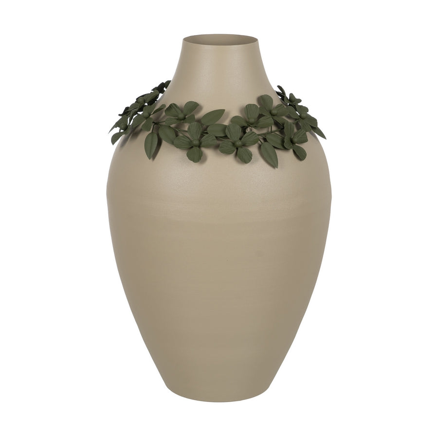 JARRÓN FLORES BEIGE-VERDE METAL 30 X 30 X 53 CM