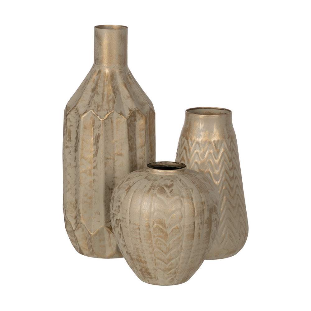 GOLD-BEIGE METAL VASE 25 X 25 X 33 CM