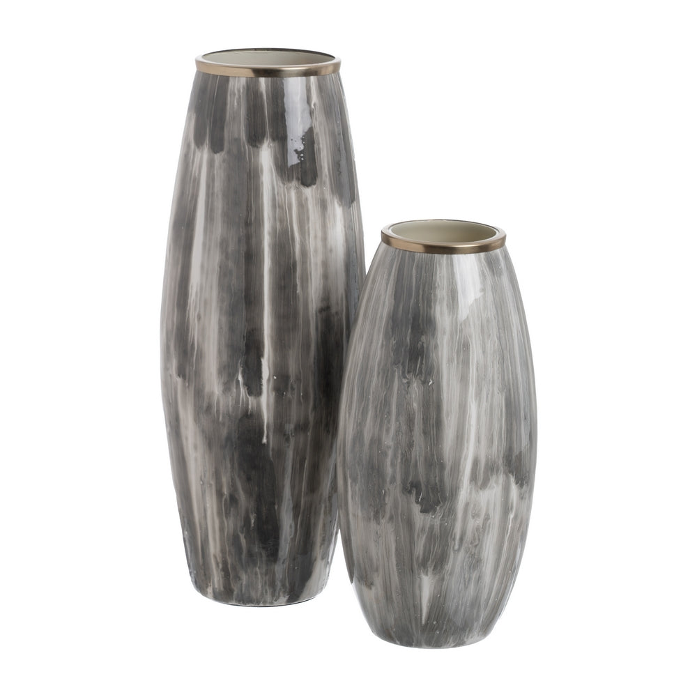 BLACK AND WHITE METAL-GLASS VASE 23 X 23 X 61 CM