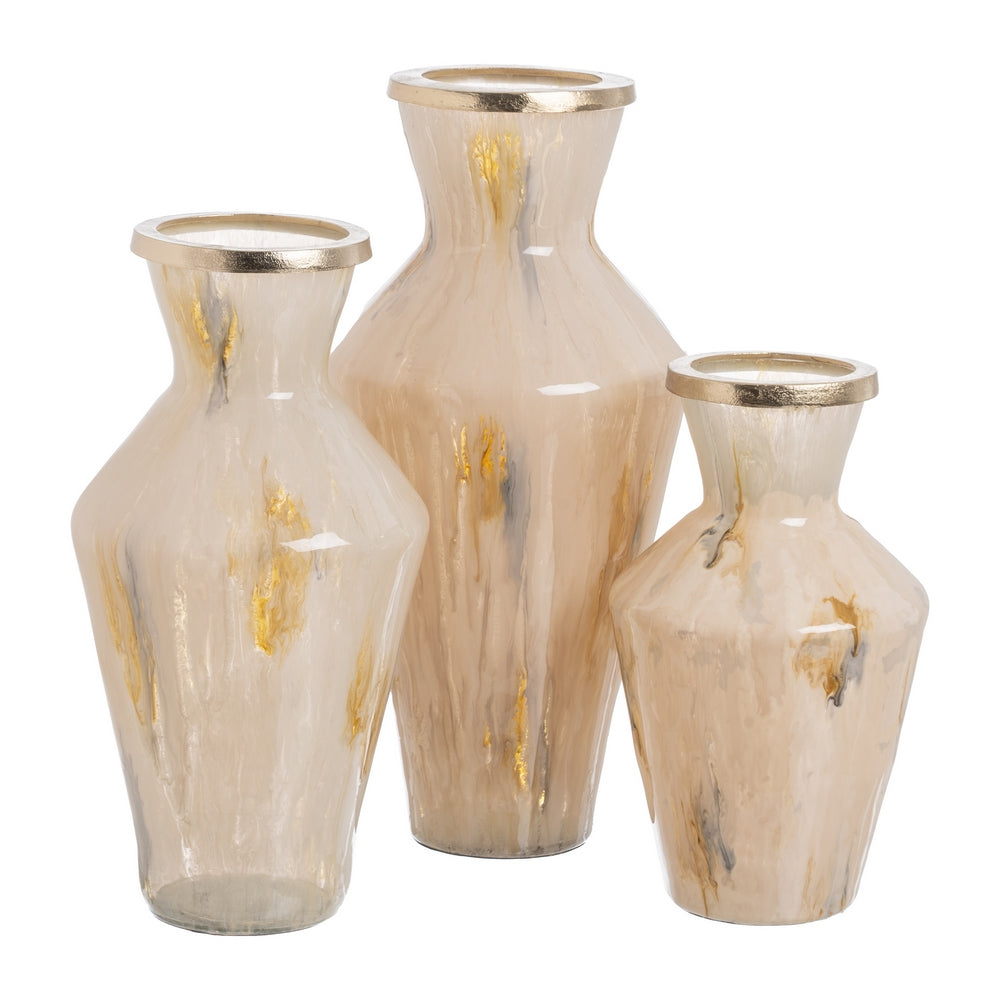 METAL-GLASS DECORATIVE VASE 23 X 23 X 39 CM