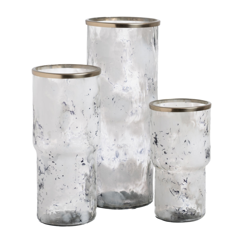JARRÓN METAL-CRISTAL DECORACIÓN 15 X 15 X 30 CM